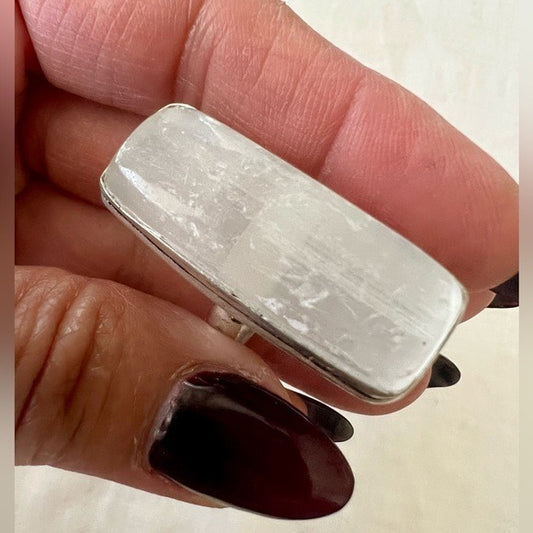 925 Crystal Charging SELENITE Ring 8.75