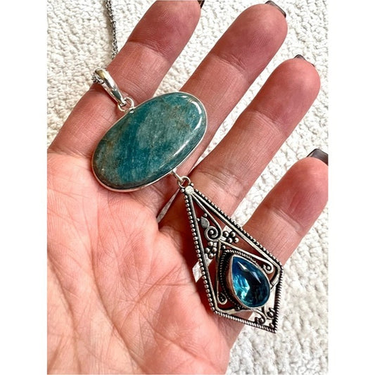 925 Truth Stone Blue Apatite + Topaz Chandelier Pendant Necklace