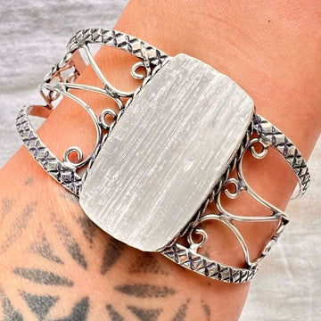 925 RAW Selenite Crystal Charging Cuff Bracelet