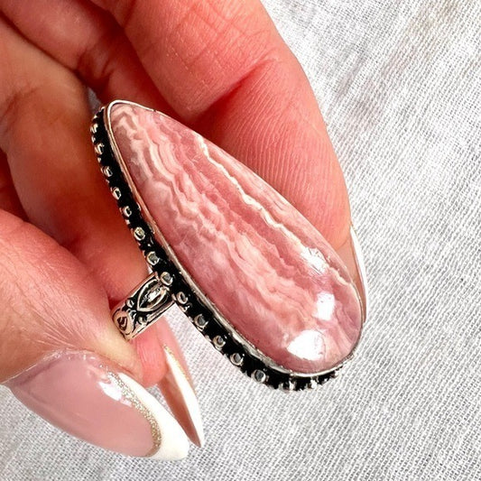 925 Unconditional LOVE Rhodocrosite Ornate Ring 9
