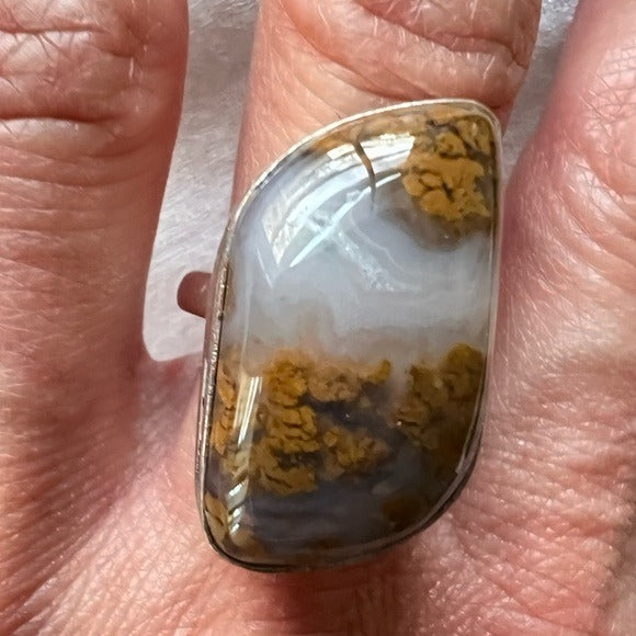 925 ProsperityYellow Moss Agate Ring 8.5