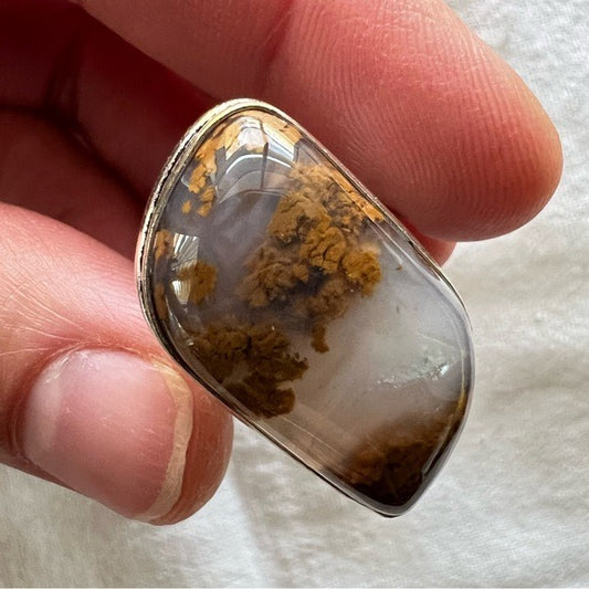 925 ProsperityYellow Moss Agate Ring 8.5