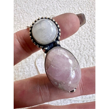 925 Flawed - Rose Quartz + Moonstone Pendant Necklace