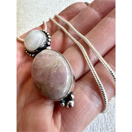 925 Flawed - Rose Quartz + Moonstone Pendant Necklace