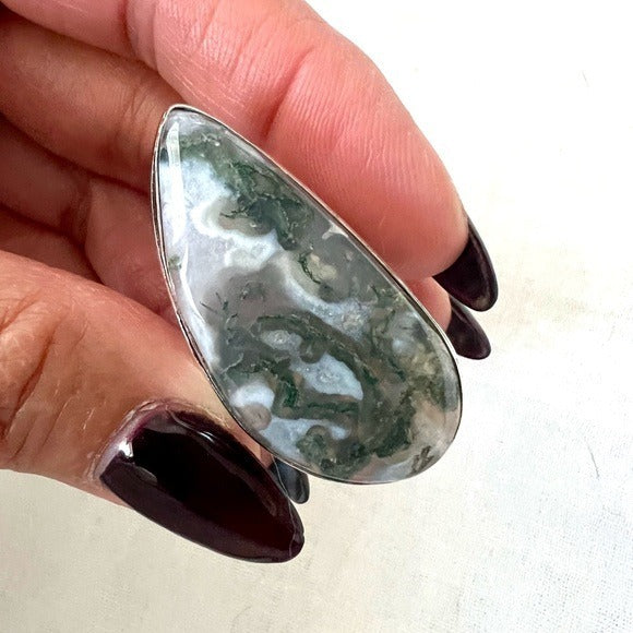 925 EARTH STONE Moss Agate Dendrite Ring 11.5