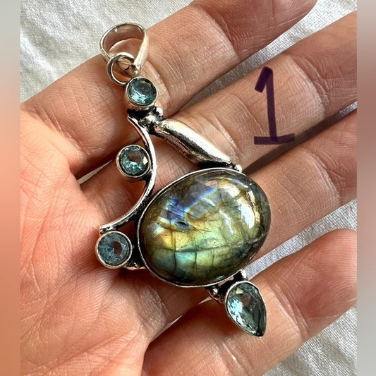 925 Choose from 3! Flash Labradorite Pendants Necklace