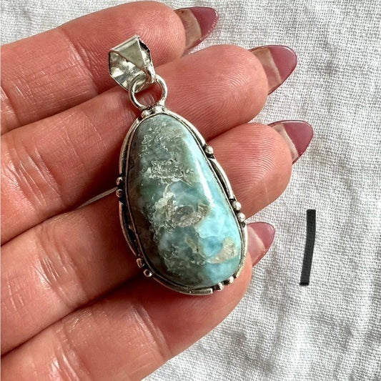 925 Calming Caribbean Larimar Bamboo Set Necklace Pendant