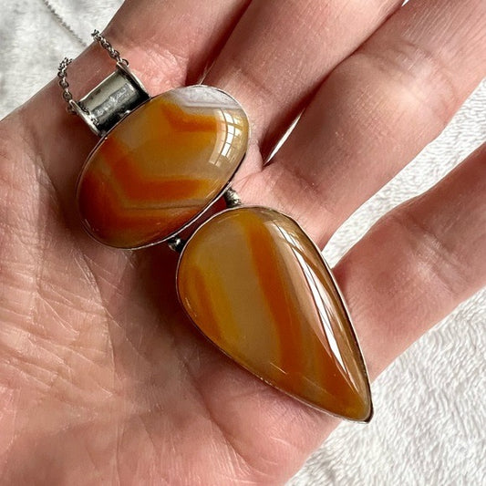 925 Sardonyx 2 Stone Pendant Necklace