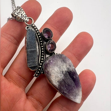 925 RAW Kyanite + RAW Amethyst! Pendant Necklace