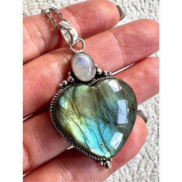 925 Earthlight Arctic Flash Labradorite ❤️ Heart Pendant Necklace