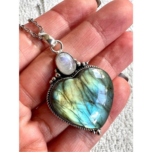 925 Earthlight Arctic Flash Labradorite ❤️ Heart Pendant Necklace