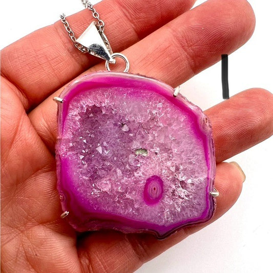 925 You Choose! Micro Quartz Crystal Pink Geode Necklace Pendant