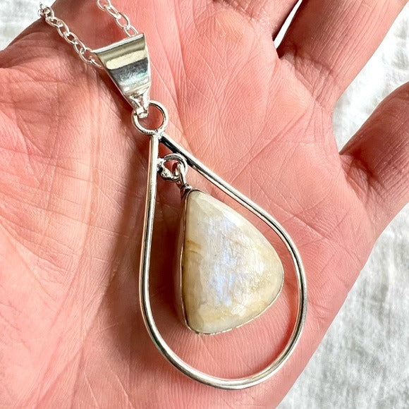 925 Gold + Purple Flash Peach Moonstone Necklace Pendant