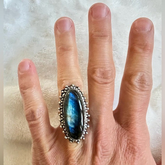 925 Ombré BLUE Flash Labradorite Ring 5.75