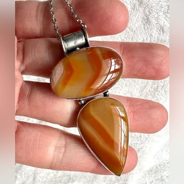 925 Sardonyx 2 Stone Pendant Necklace