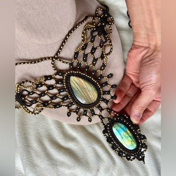 OMG! STUNNING GODDESS Hemp + Flash Labradorite Statement Necklace OOAK