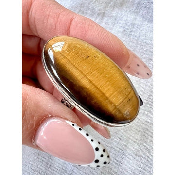 925 Tigers Eye Embossed Band Ring 8.5