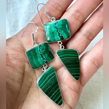 925 OMG Gorgeous! Malachite w/ Chrysocolla Long Earrings