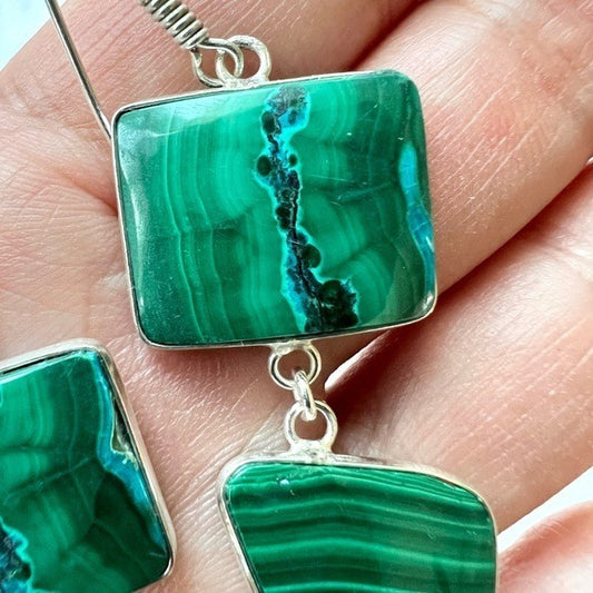 925 OMG Gorgeous! Malachite w/ Chrysocolla Long Earrings
