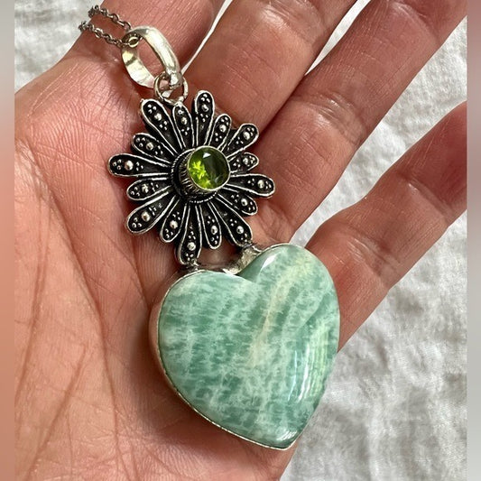 925 Peaceful AMAZONITE Heart ❤️ Pendant Necklace