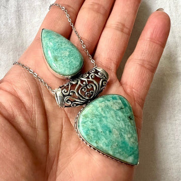 925 OMG OMG Huge Double Amazonite Tightrope Necklace Pendant
