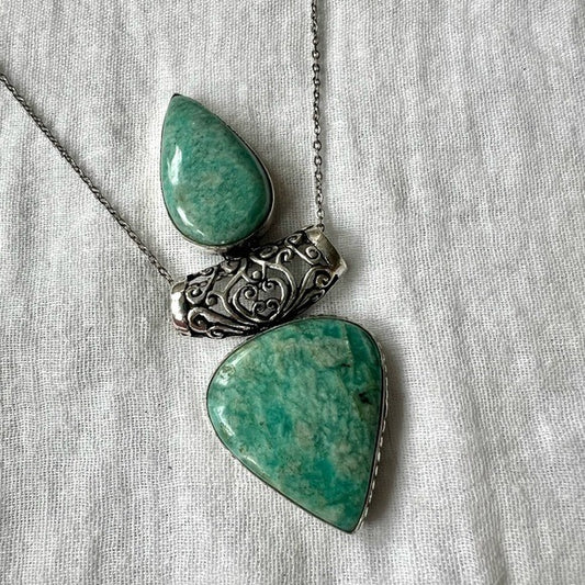 925 OMG OMG Huge Double Amazonite Tightrope Necklace Pendant