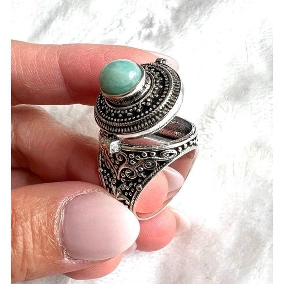 925 Caribbean Larimar POISON Ring 7 1/2