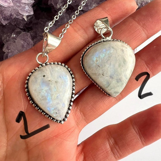 925 Rainbow Flash Moonstone Teardrop Elegant Pendant Necklace