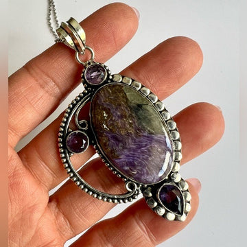 925 Transformation Stone Charoite Necklace Pendant