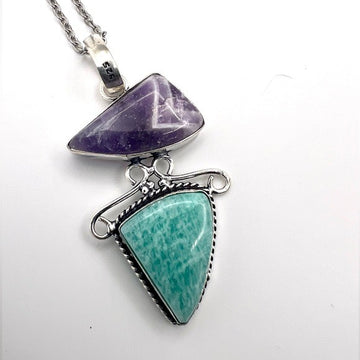 925 Clear Intuition - Amethyst + Amazonite Pendant Necklace