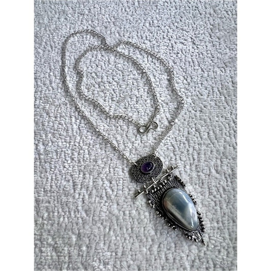 925 OOAK! High⚡️Vibe Owyhee Opal + Amethyst Pendant Necklace