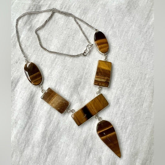 925 Courage! Tigers Eye 5 Stone Necklace