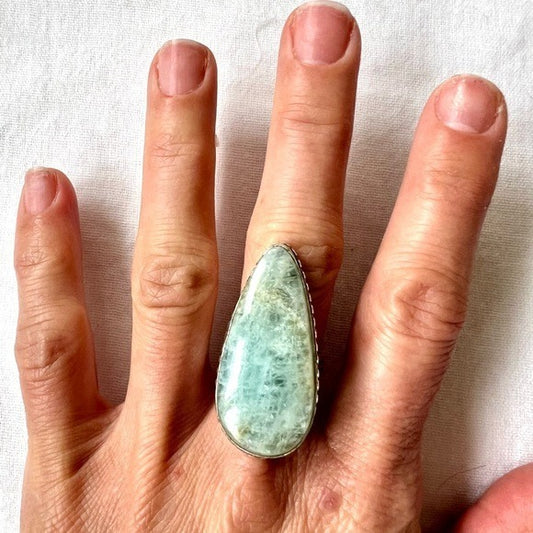 925 Moonwater AQUAMARINE Teardrop Ring 7.5
