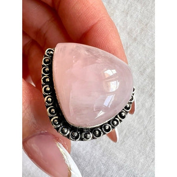 925 Chunky ROSE QUARTZ Teardrop Ring 7.25