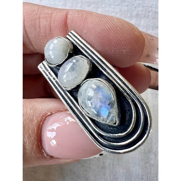 925 Modern Moonstone Flash Triple Stone Ring 5.75