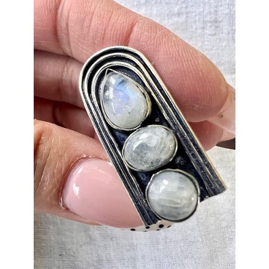 925 Modern Moonstone Flash Triple Stone Ring 5.75