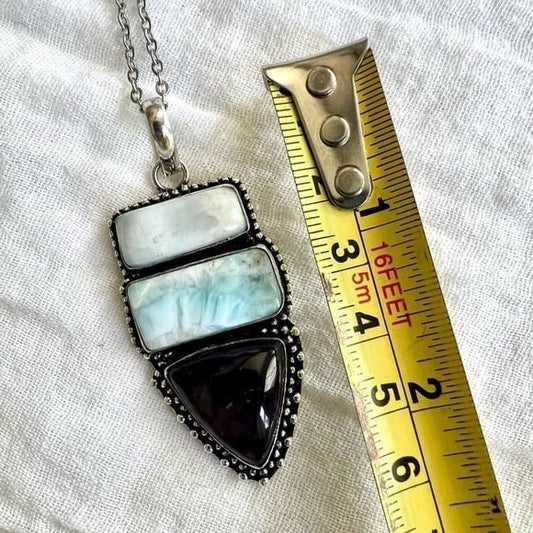 925 Larimar + Mother of Pearl + Amethyst Pendant Necklace