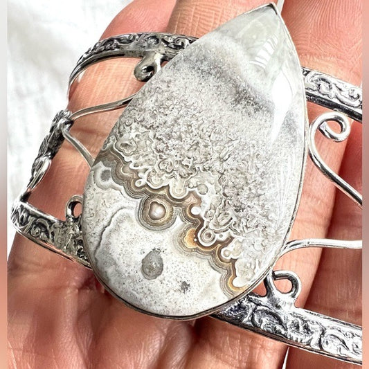 925 Crazy Laguna Lace Agate Cuff Bracelet
