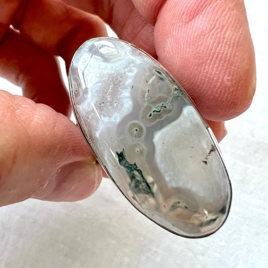 925 Earth Stone Moss Agate Filigree Dendrite Ring 10.75