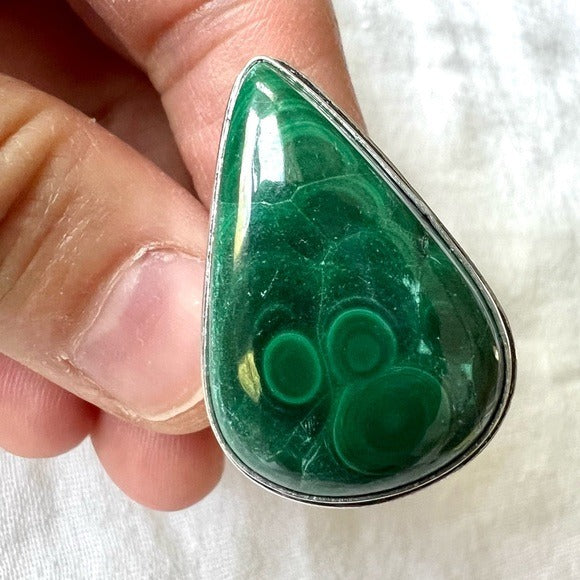 925 Heart Chakra Portal Malachite Ring 6.5