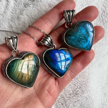 925 Your Choice! Flash Labradorite ❤️ Heart Pendant Necklace