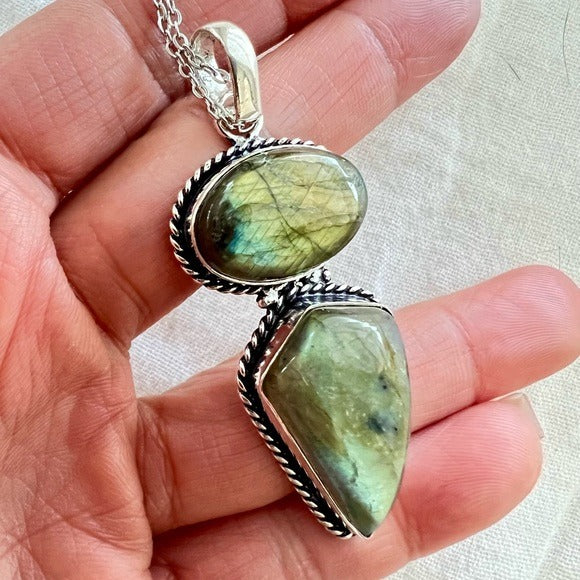 925 Double FLASH Labrdorite Pendant Necklace