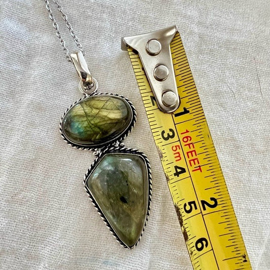 925 Double FLASH Labrdorite Pendant Necklace