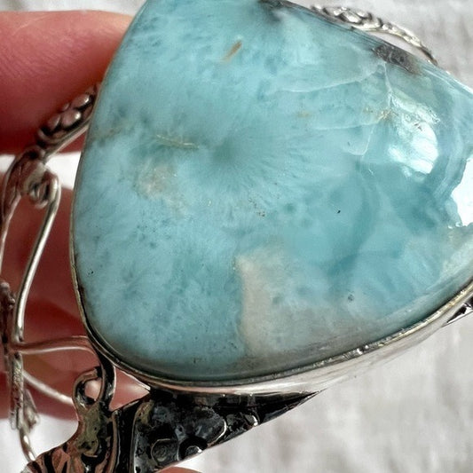 925 MASSIVE Caribbean Larimar Cuff Bangle Bracelet