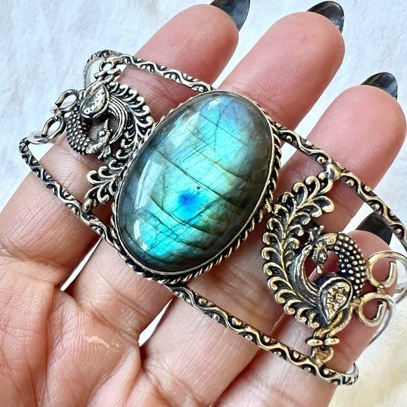 925 Aqua Flash Labradorite Cuff Bracelet