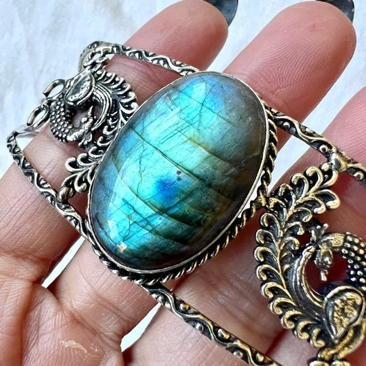 925 Aqua Flash Labradorite Cuff Bracelet