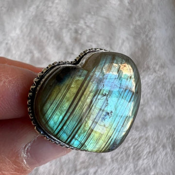 925 Flash Labradorite ❤️ Heart Ring 9.25