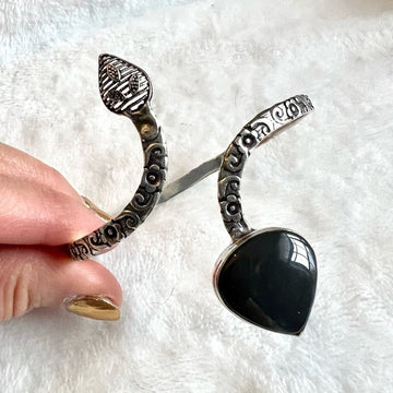 925 Divine Feminine Snake OBSIDIAN Bracelet Cuff