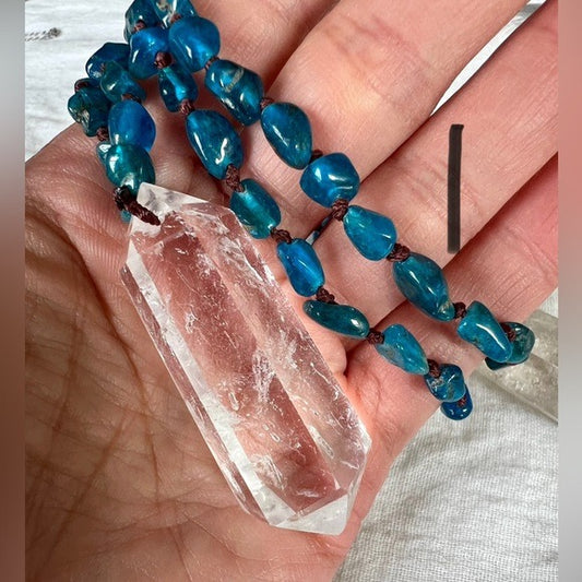 MANIFEST Apatite + DT Quartz Mala Necklace Pendant