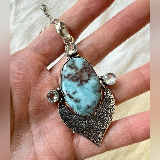 925 Modern Caribbean Larimar Pendant Necklace